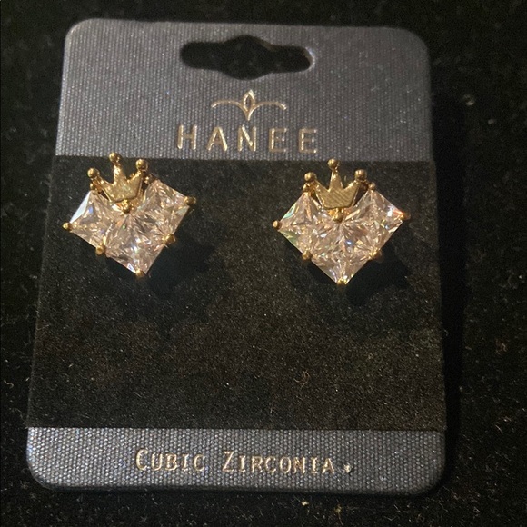 Hanree Jewelry - Hanee Gold Crown Cubic Zirconia Earrings